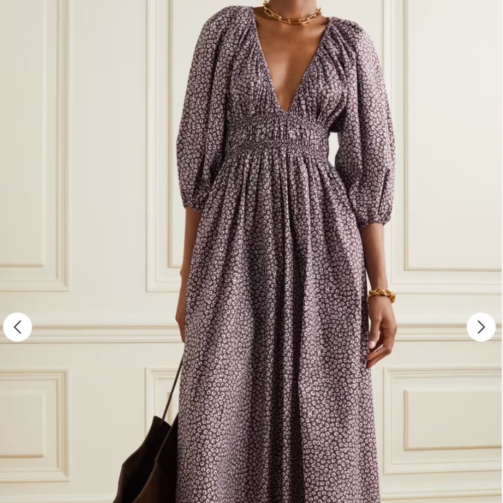 MATTEAU + NET SUSTAIN shirred floral-print organic cotton-poplin maxi dress